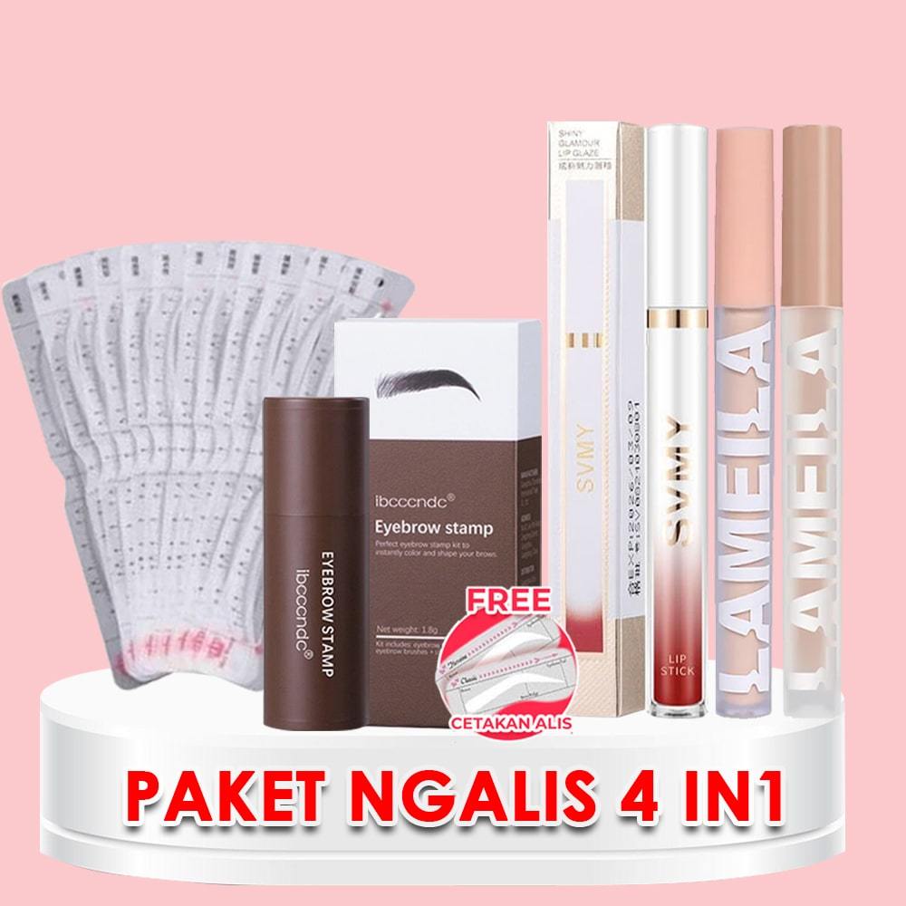 PAKET HEMAT NGALIS - Ibcccndc Eyebrow Stamp + Cetakan Alis 12in1 FREE Tali + Lameila Concealer + Lameila Liptick