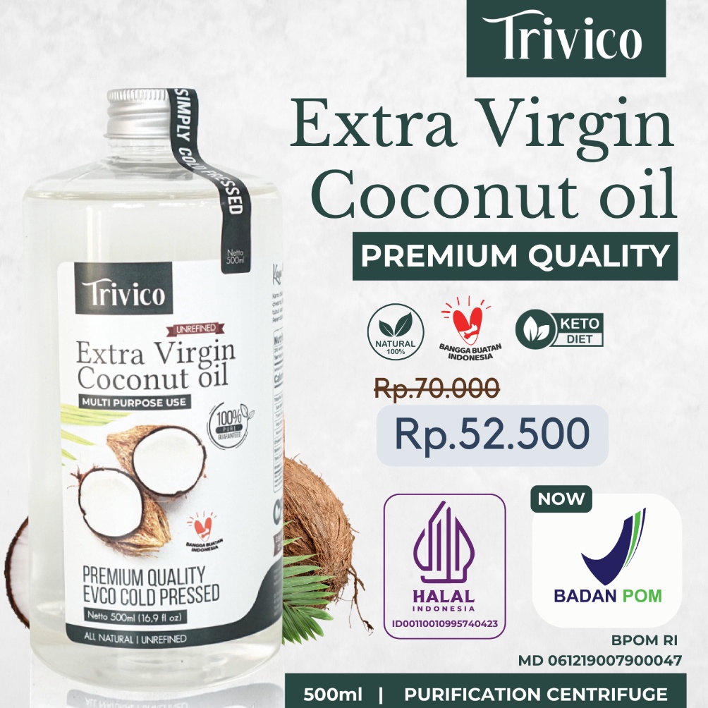 

[☼A39➤] TRIVICO VCO PREMIUM / EVCO Virgin Coconut OIL 500ML / MINYAK KELAPA MURNI 100% / COCONUT OIL - 500 ML Potongan