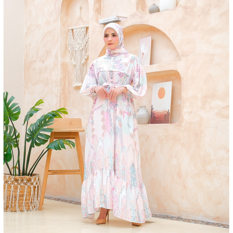 KHADIJAH DRESS SET HIJAB - COLORFULL GREEN