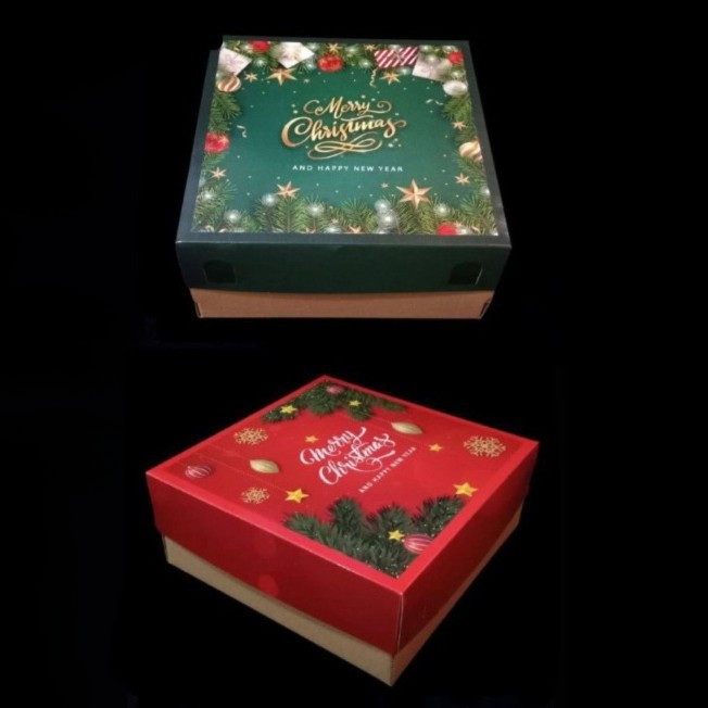 

5 Pcs Dus Kue Bolu Gulung Natal Box Kotak packaging Hadiah Hempers Edisi merry Christmas 22 x 22 x 10 cm