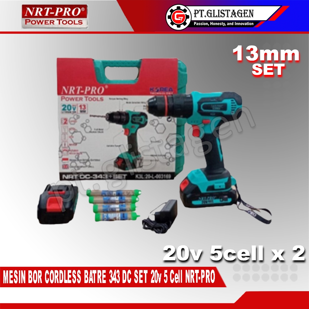 NRT-PRO 343DC Mesin Bor Tangan Baterai Cordless Impact Drill SET 20 Volt ORIGINAL NRT-PRO
