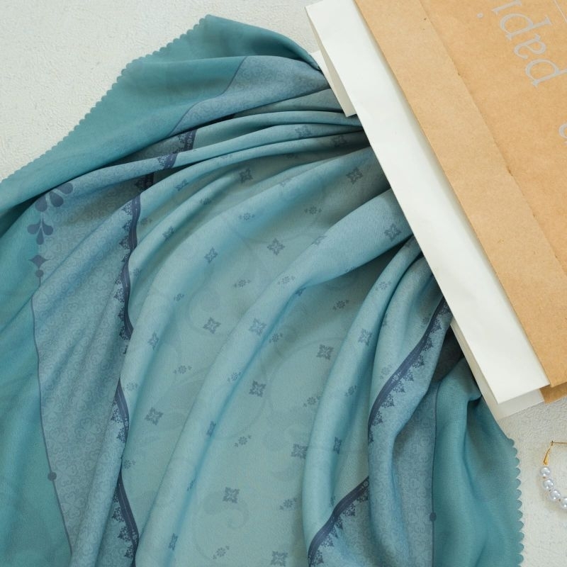 Kerudung | Hijab | Jilbab Segi Empat Motif Denay Kw Lubna Noura Hijau Voal prrmium Lassercut Sublim