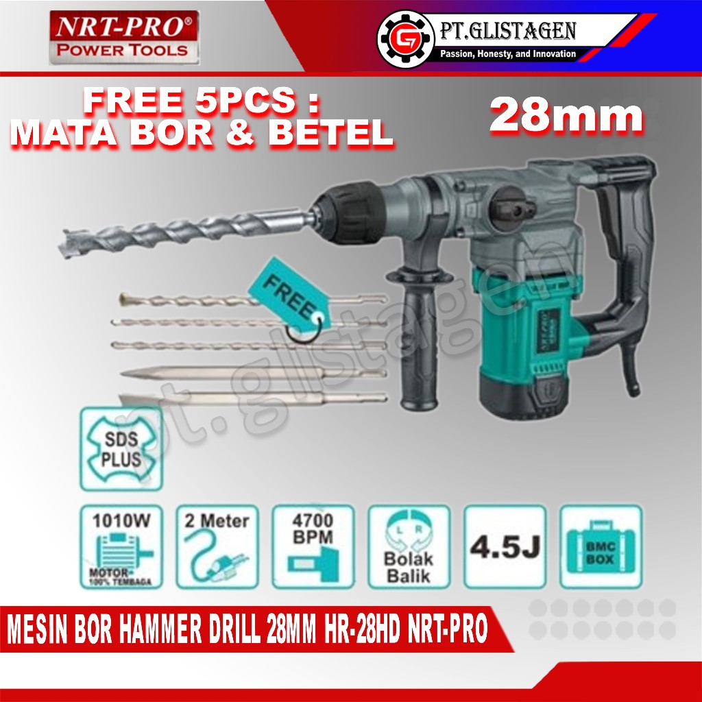 NRT-PRO HR28HD Mesin Bor Bobok Beton Rotary Jack Hammer Demolition Drill 28mm HR28 HD HR 28 HD NRT-P