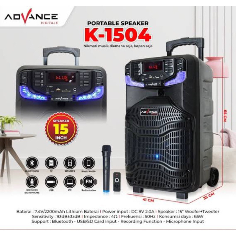 Advance Speaker Portable 15 Inch Advance Portable Speaker Advance K1504 Bluetooth Speaker 15 inch + 