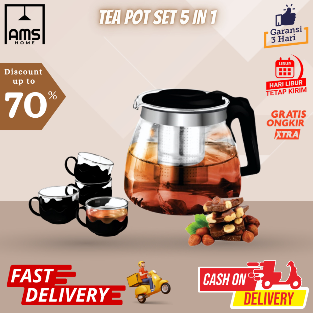 Teapot Set + Saringan GSF G-3505 / Teko Teh & Kopi / Teapot set 5 in 1 G3505 / Teapot Set Kaca / Tea