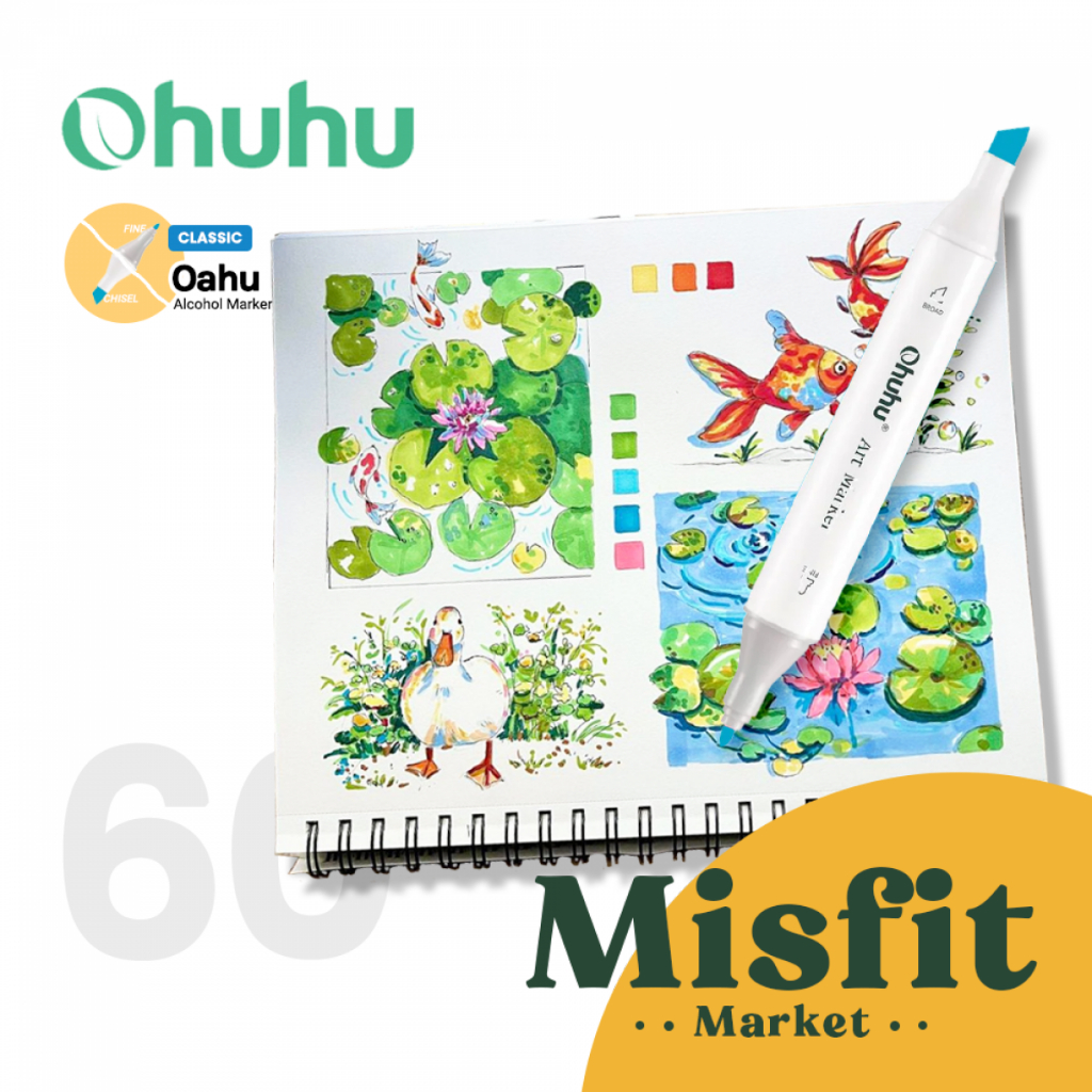 

OHUHU Oahu 60 Colors Dual Tip (Fine & Chisel) Alcohol Art Markers