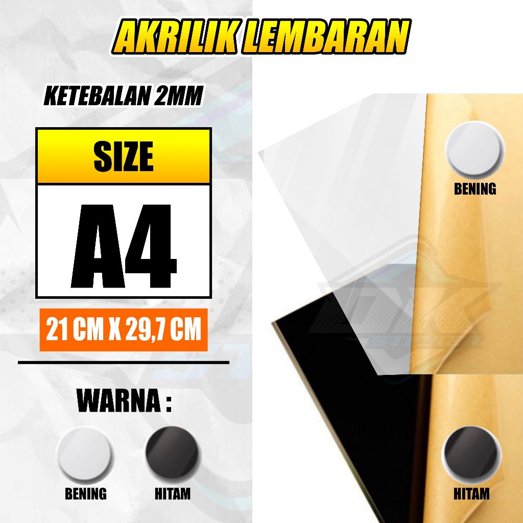 Akrilik Lembaran Bening / Hitam 2mm Acrylic Lembaran ( Ukuran A4 )