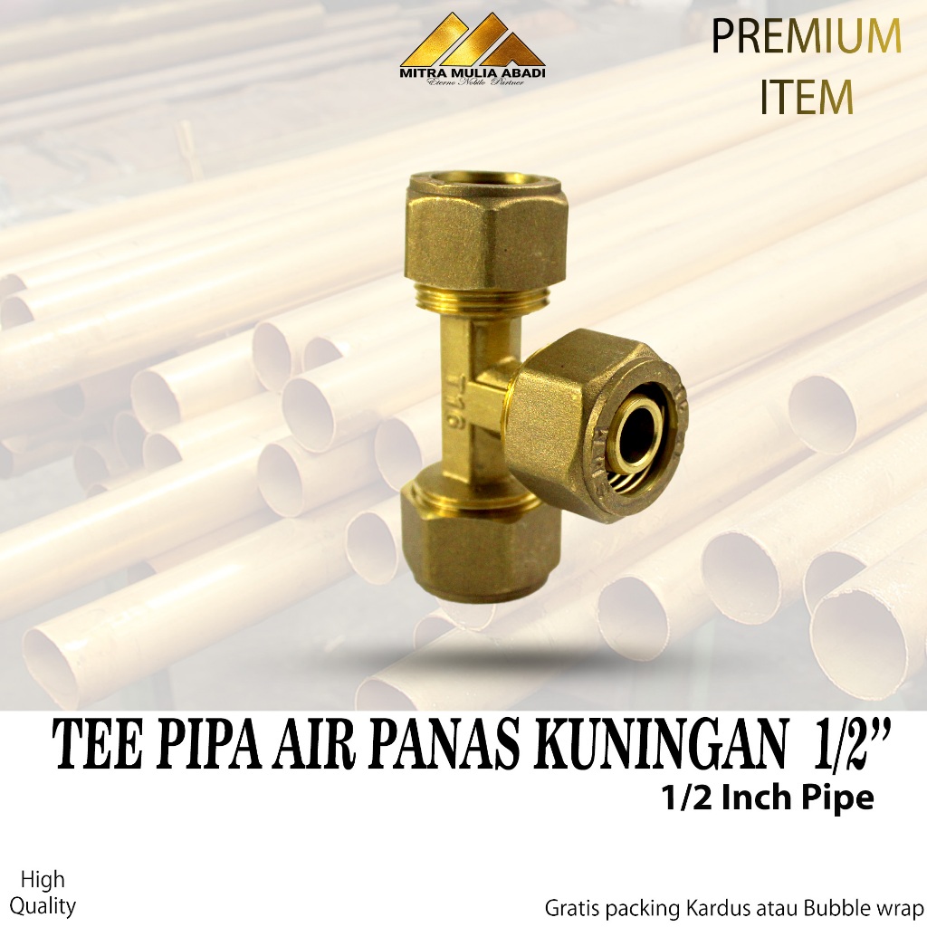 Tee Pipa Air Panas Kuningan 1/2" / Sambungan Pipa Kuningan