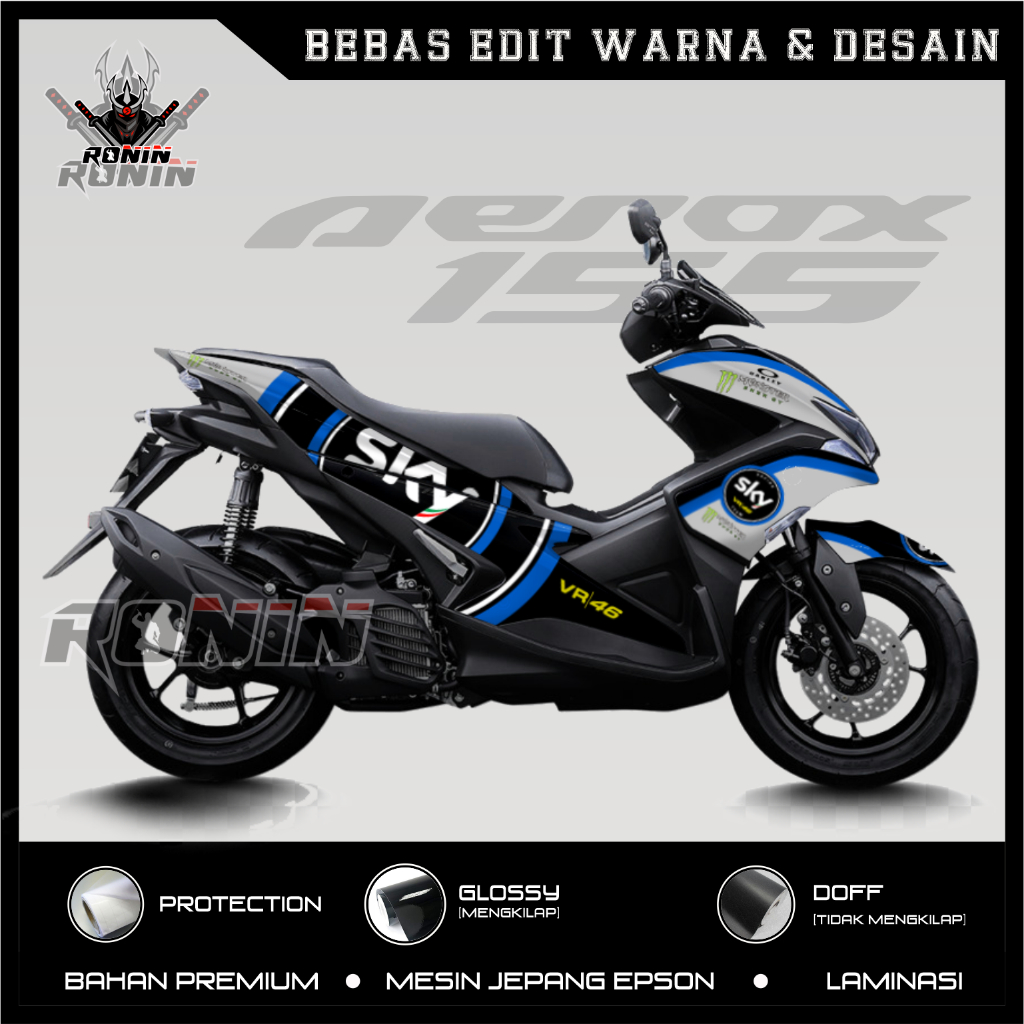Sticker Decal FULL BODY Aerox 155 Motif SKY Silver
