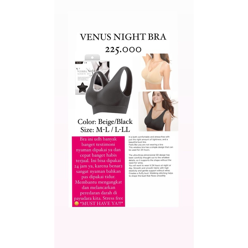 VENUS NIGHT BRA NONWIRE BRA NYAMAN JEPANG