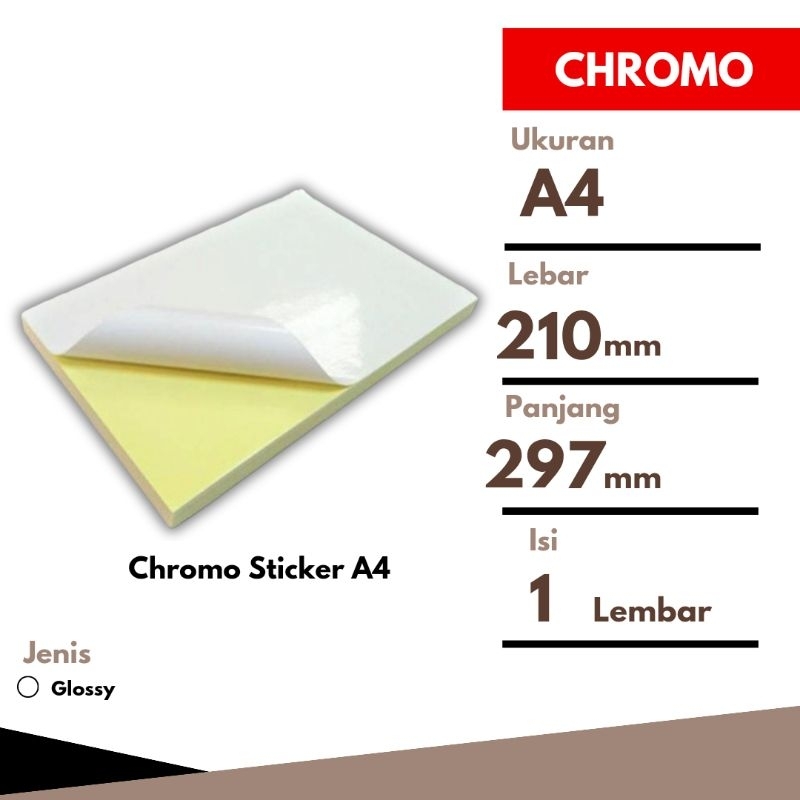 

Kertas Chromo Sticker HVS A4 Label Resi Pengiriman Glossy 210 x 297 mm Per 1 Lembar