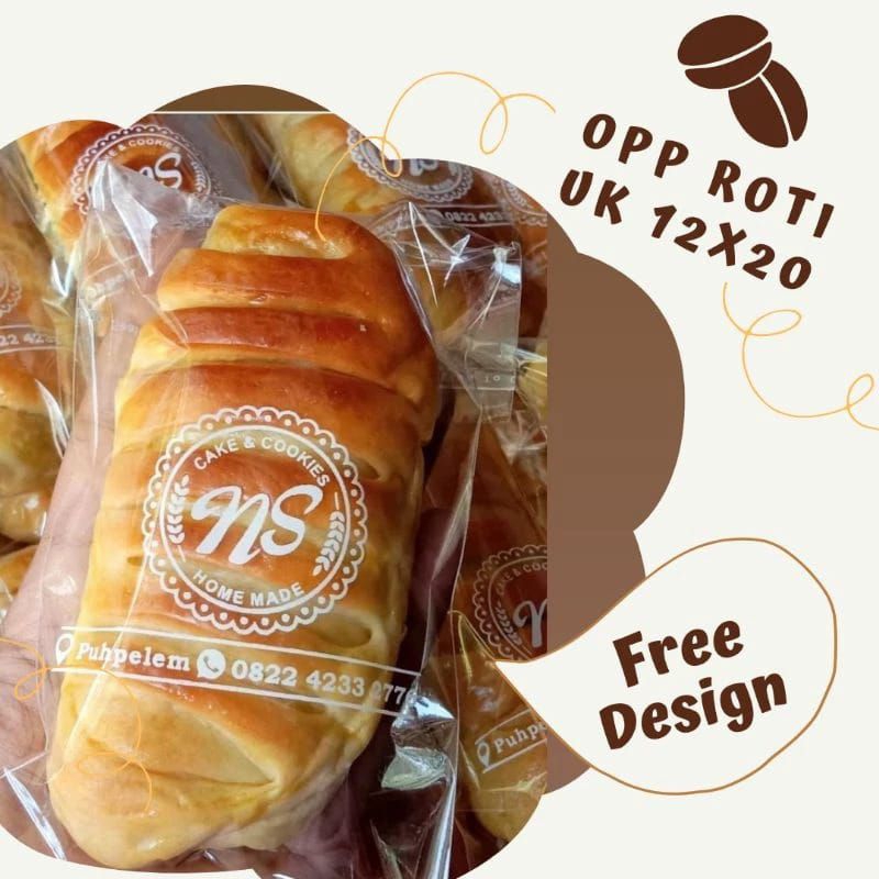 

SABLON OPP CUSTOM PLASTIK ROTI SABLON PLASTIK KUE SABLON MERK SENDIRI ISI 1000PCS UKURAN 20X12