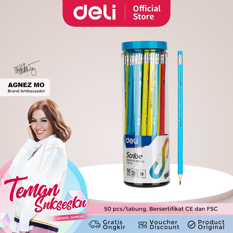 

12.12 MALL Deli Pensil 2B dengan penghapus 50 pcs/tabung sudah di raut EU51006 !!