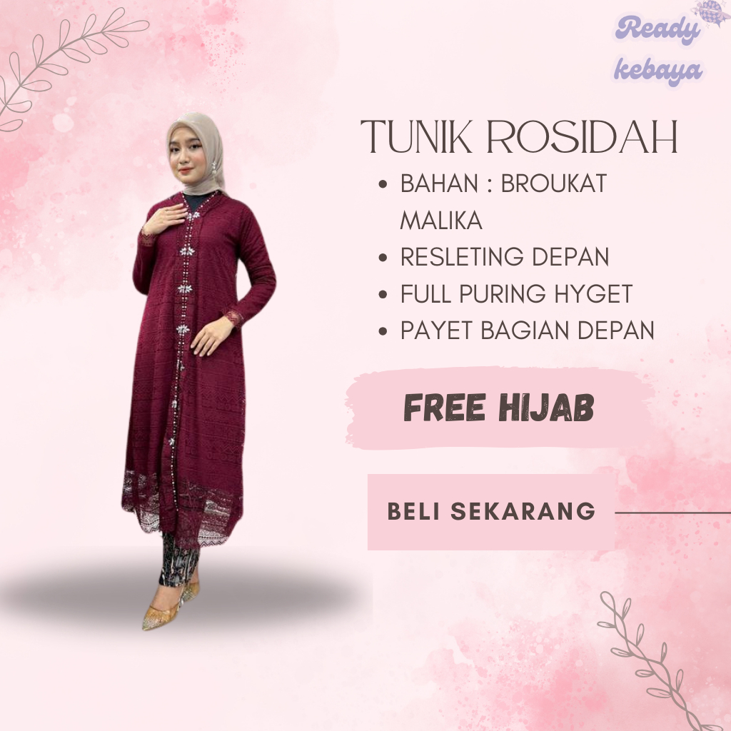 Kebaya Tunik Rosidah Free Hijab - Kebaya - kebaya Modern - Kebaya Kondangan - Kebaya kekinian - Keba