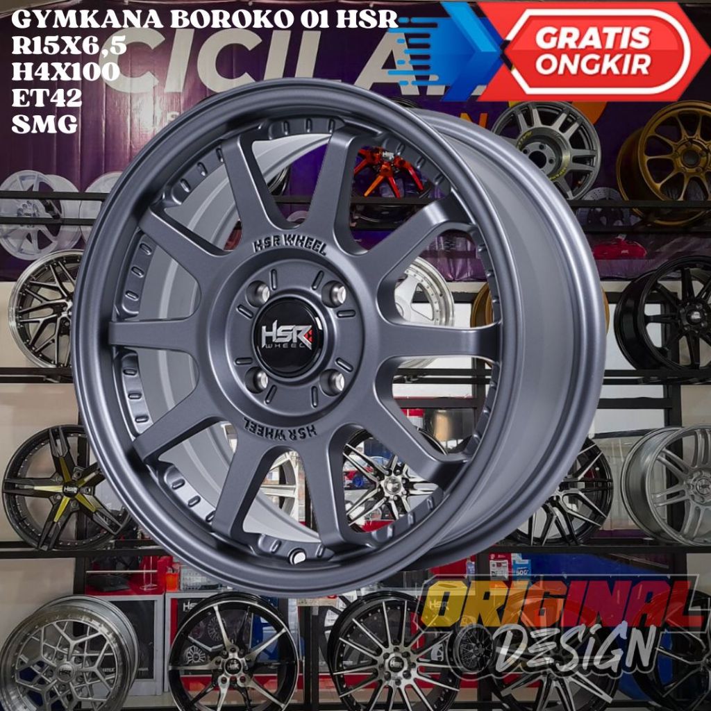 Velg Mobil Ring 15 HSR GYMKANA R15 LEBAR 6,5 INCH BAUT 4 ET42 ABU ABU