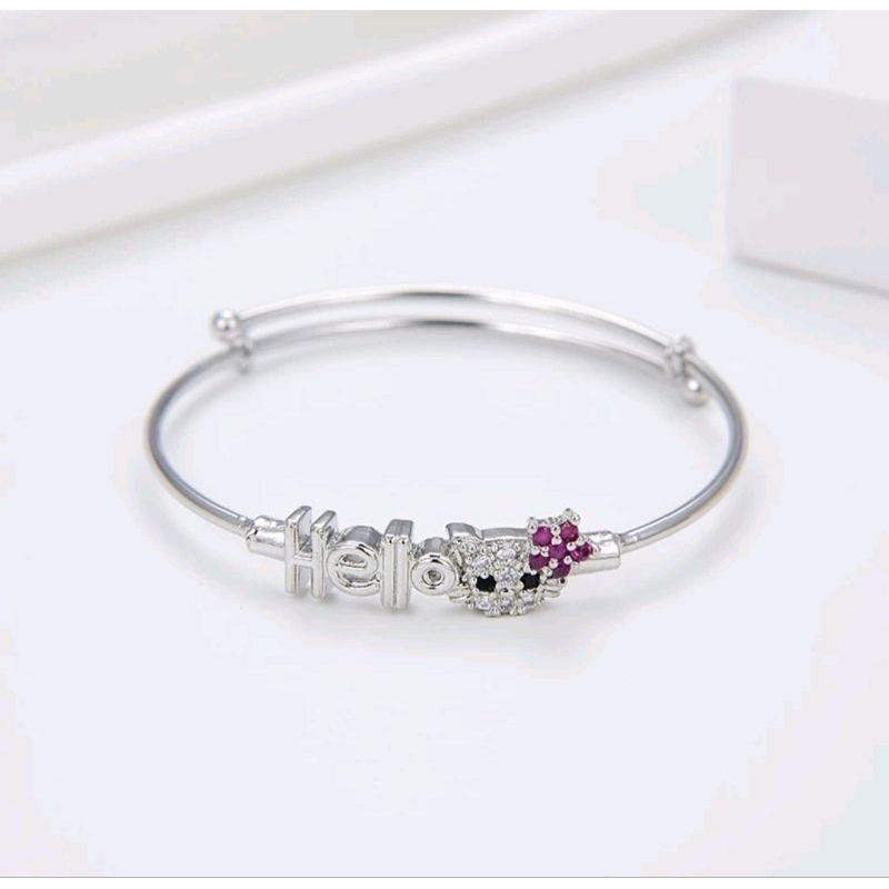 gelang titanium anak warna silver mata crystal