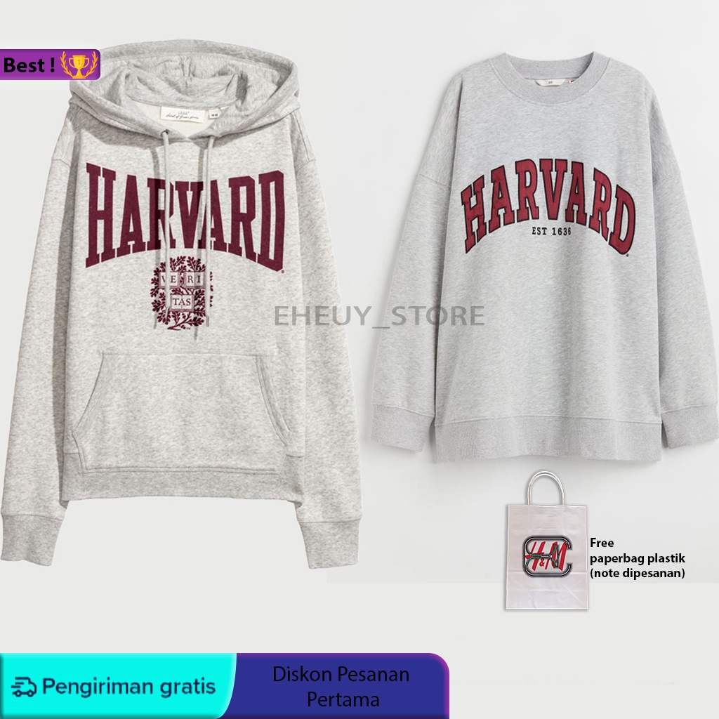 Ready Stok Hoodie H*M Harvard Grey Crewneck Harvard ORIGINAL FULLTAG sweater wanita pria grosir