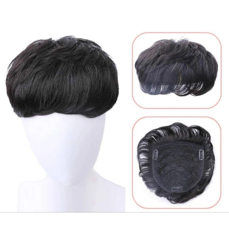 Toupee Hair Wig pendek pria penutup botak