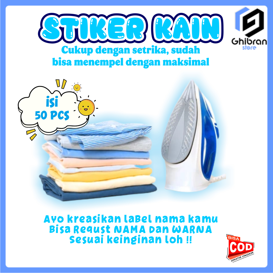 

[ 1 HARI JADI ] Label Nama Baju isi 50pcs II Stiker Kain Nama Custom II Stiker Kain Setrika II Label Baju