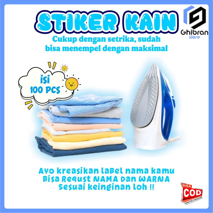 [ 1 HARI JADI ] Label Nama Baju isi 100pcs - Stiker Kain Custom Nama - Sticker Kain - Label Nama
