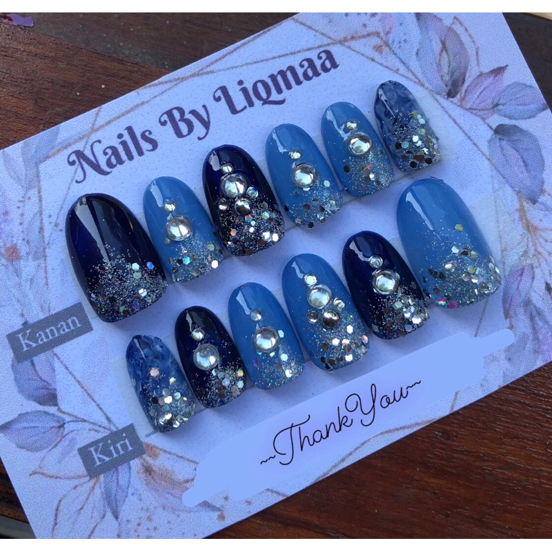KUKU PALSU NAVY PERMATA / KUKU PALSU WEDDING / FAKE NAIL ART