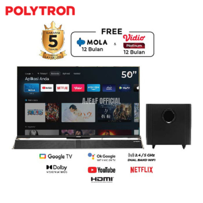 TV POLYTRON PLD 50BUG5959 + SWF 4K UHD SMART CINEMAX SOUNDBAR GOOGLE TV LED 50 INCH