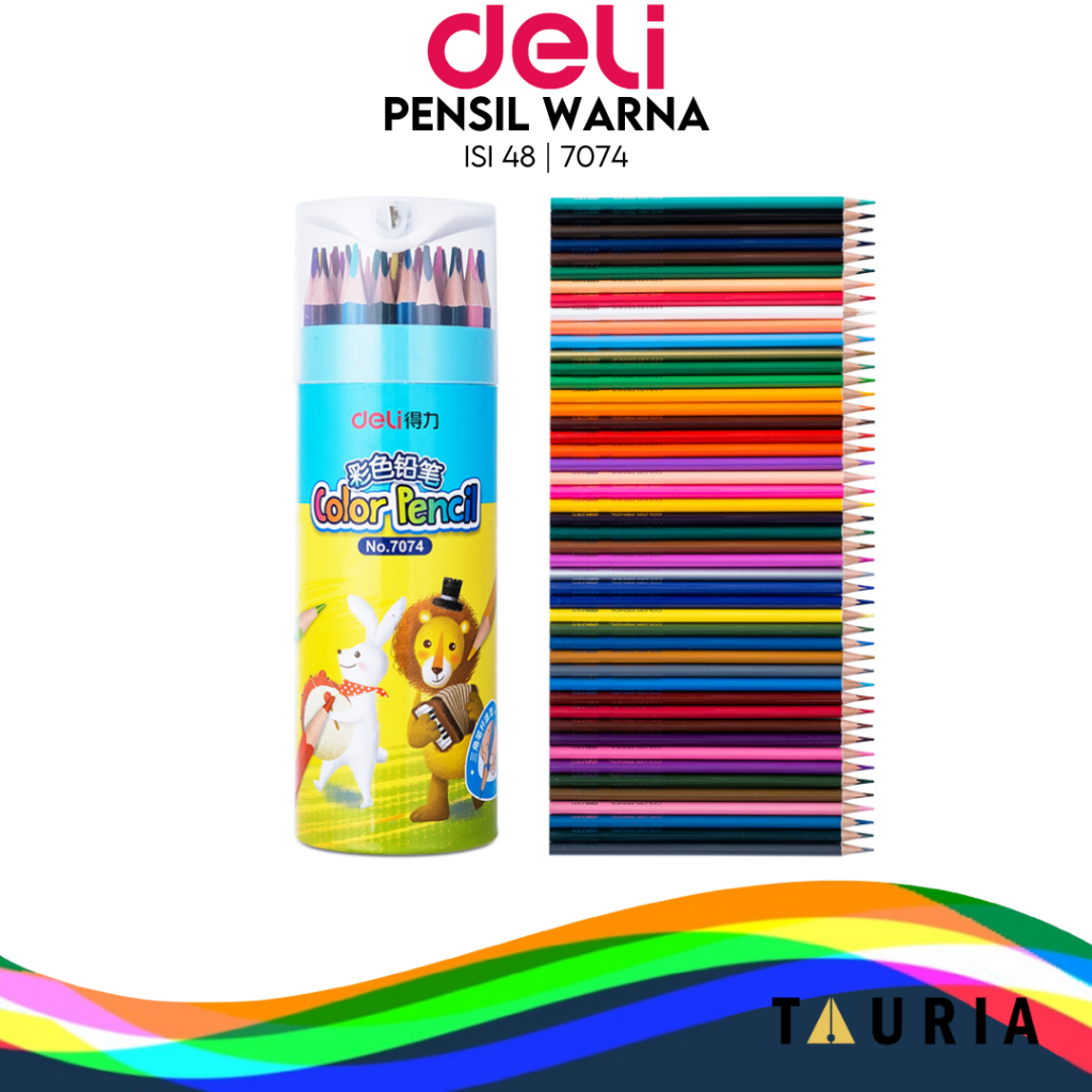 

Pensil warna Deli Youku warna cerah Bahan luar kuat, Bentuk pencil heksagonal 48 warna 7074
