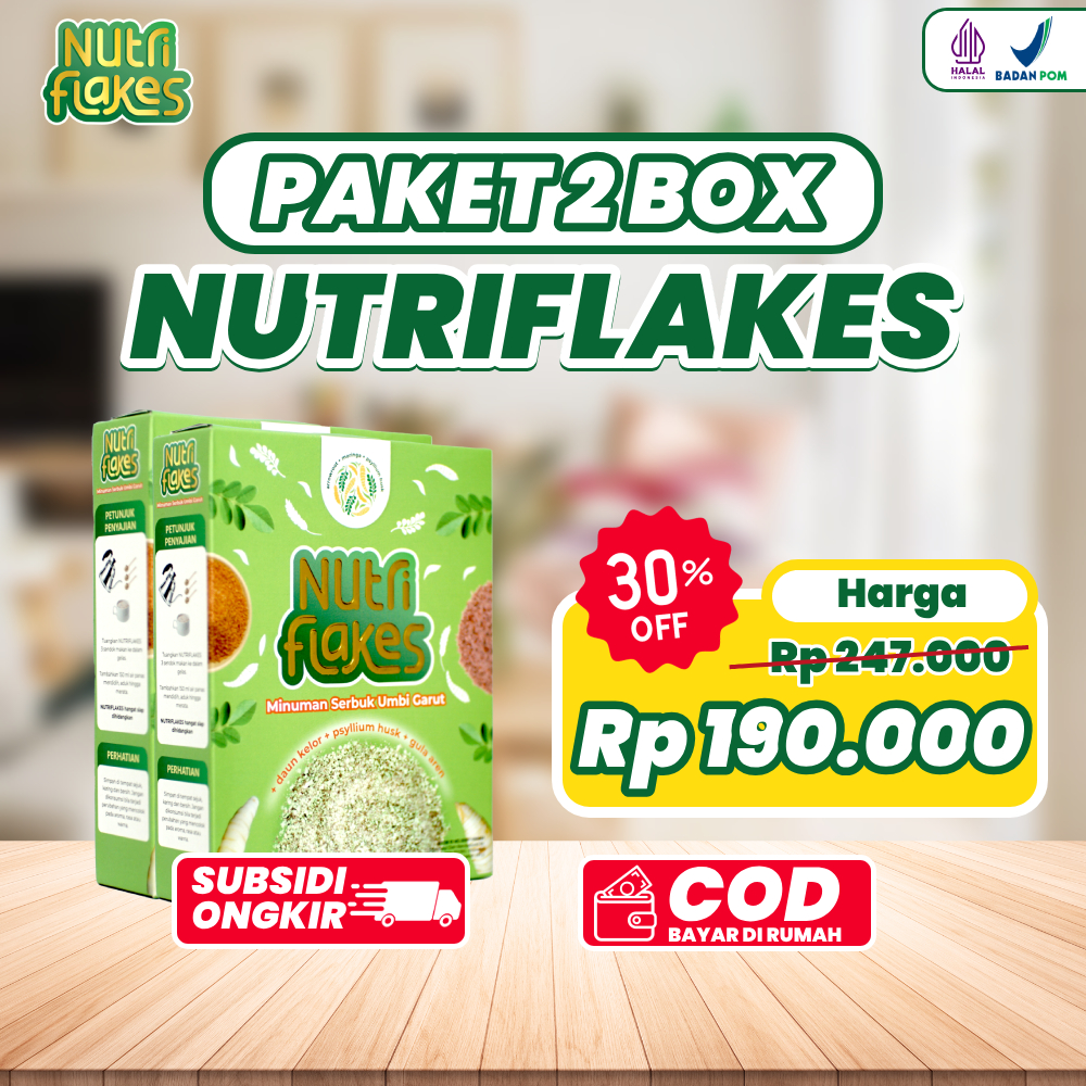 

NUTRIFLAKES ORIGINAL PAKET 2 BOX SEREAL UMBI GARUT ASAM LAMBUNG GERD MAAG DIET TURUNKAN BERAT BADAN HALAL BPOM COD GRATIS ONGKIR