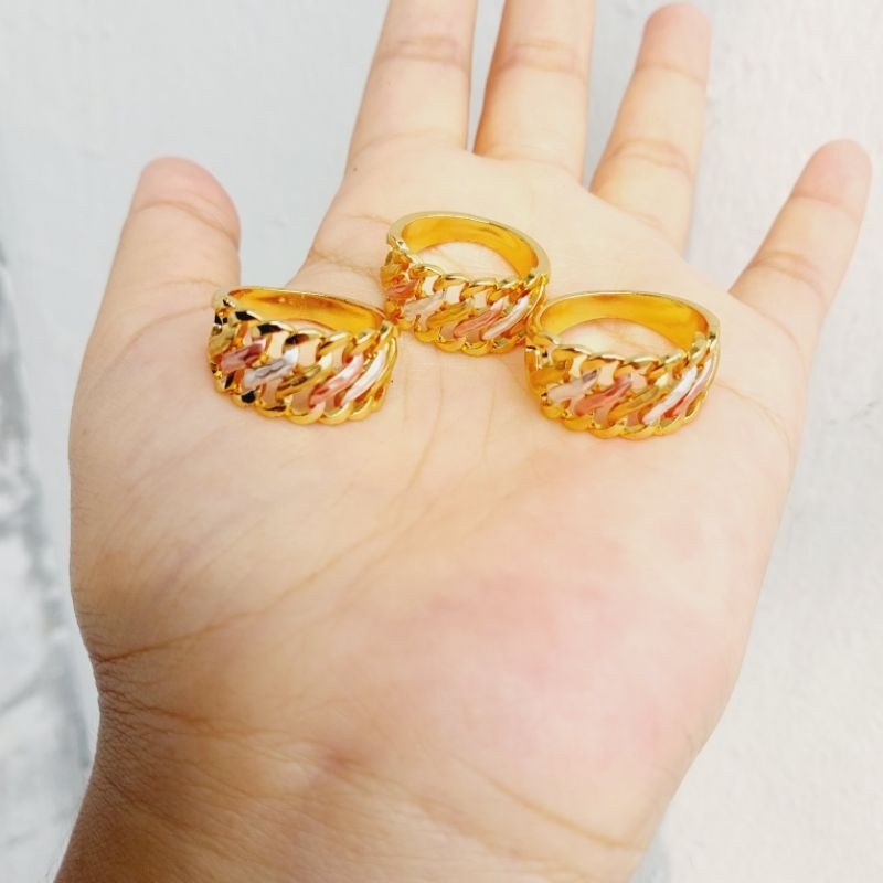 CINCIN sisik naga Kombinasi warna Cincin rantai lapis emas Anti karat kualitas premium