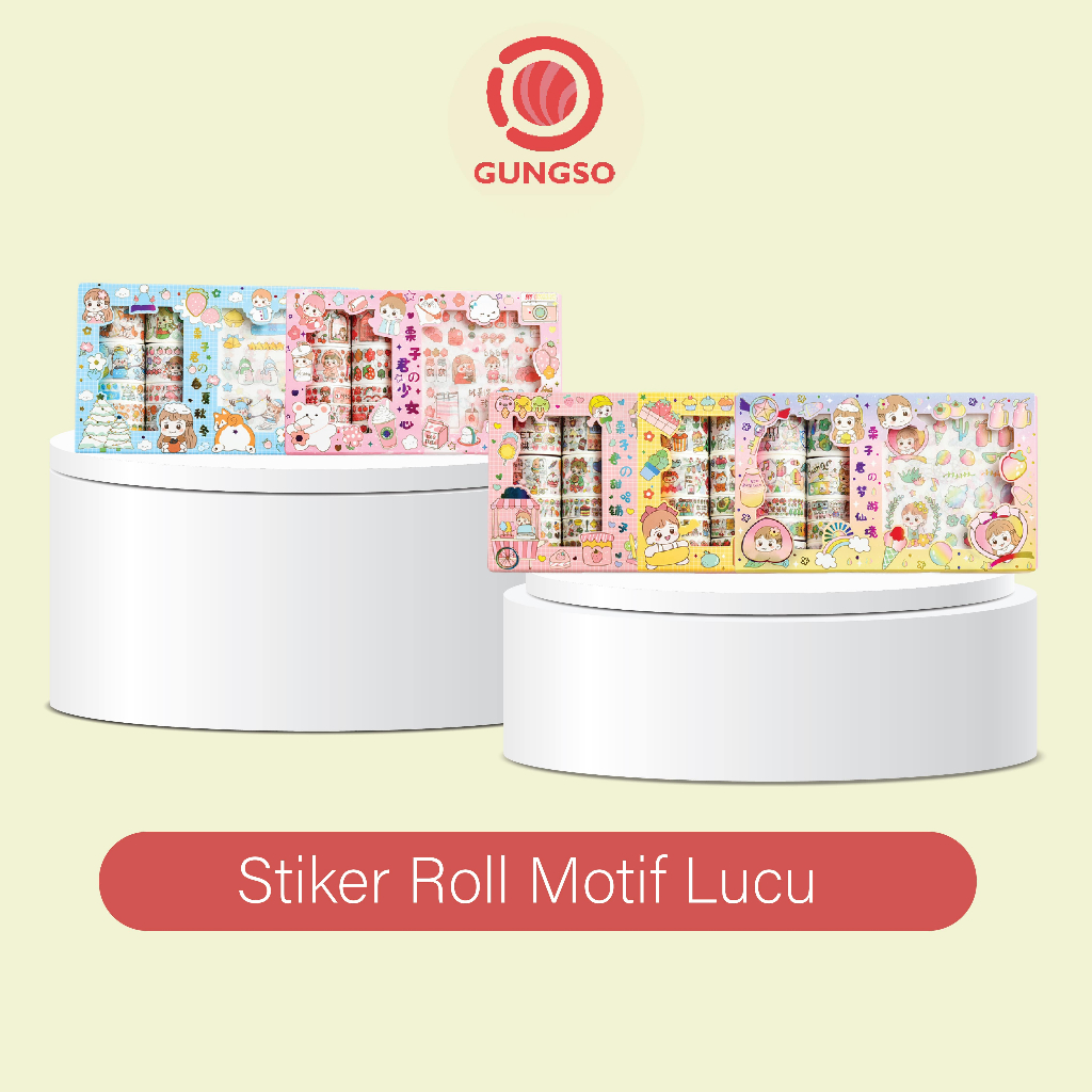 

Gungso Stiker Momo 2in1 Washi Tape Roll / Washi Tape Roll Masking Sticker / Stiker Momo Hadiah Scrap Book