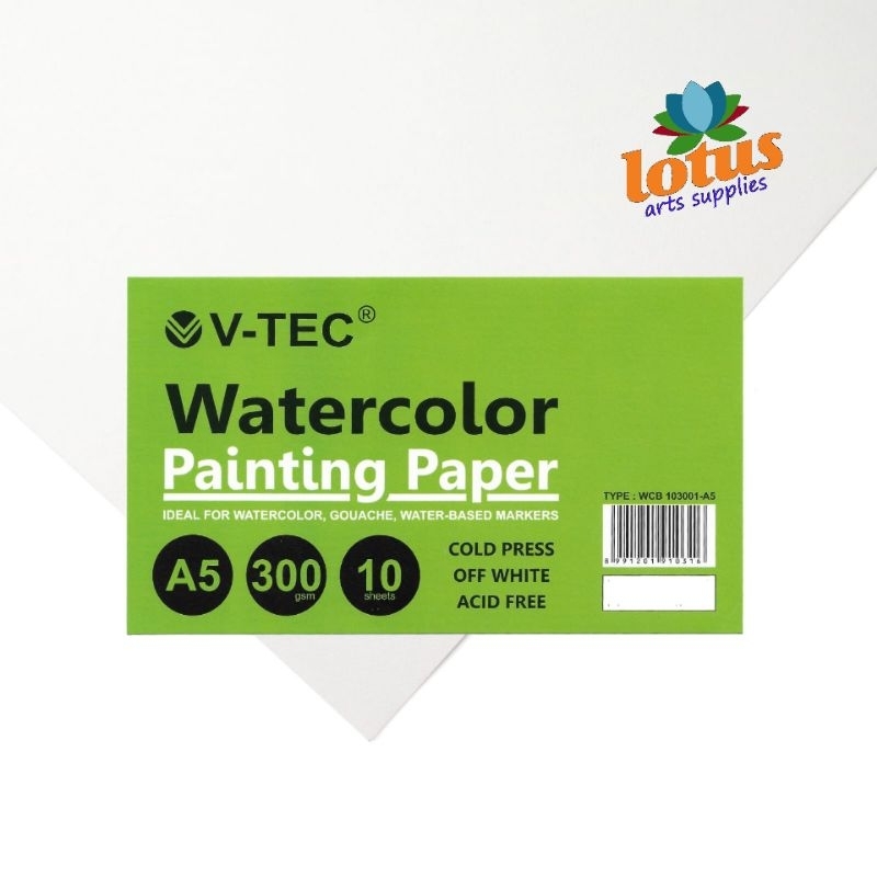 

V-TEC Watercolor Paper A5 300gsm 10 Sheets Cold Pressed Painting Paper Kertas Gambar