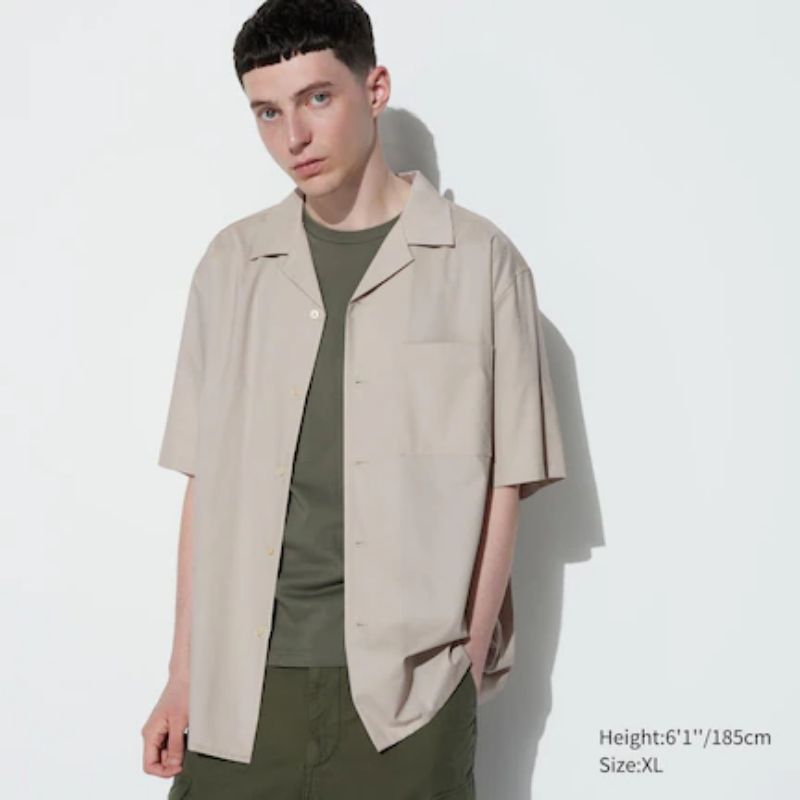 Kemeja Katun Modal Kerah Terbuka Lengan Pendek UNIQLO ORIGINAL