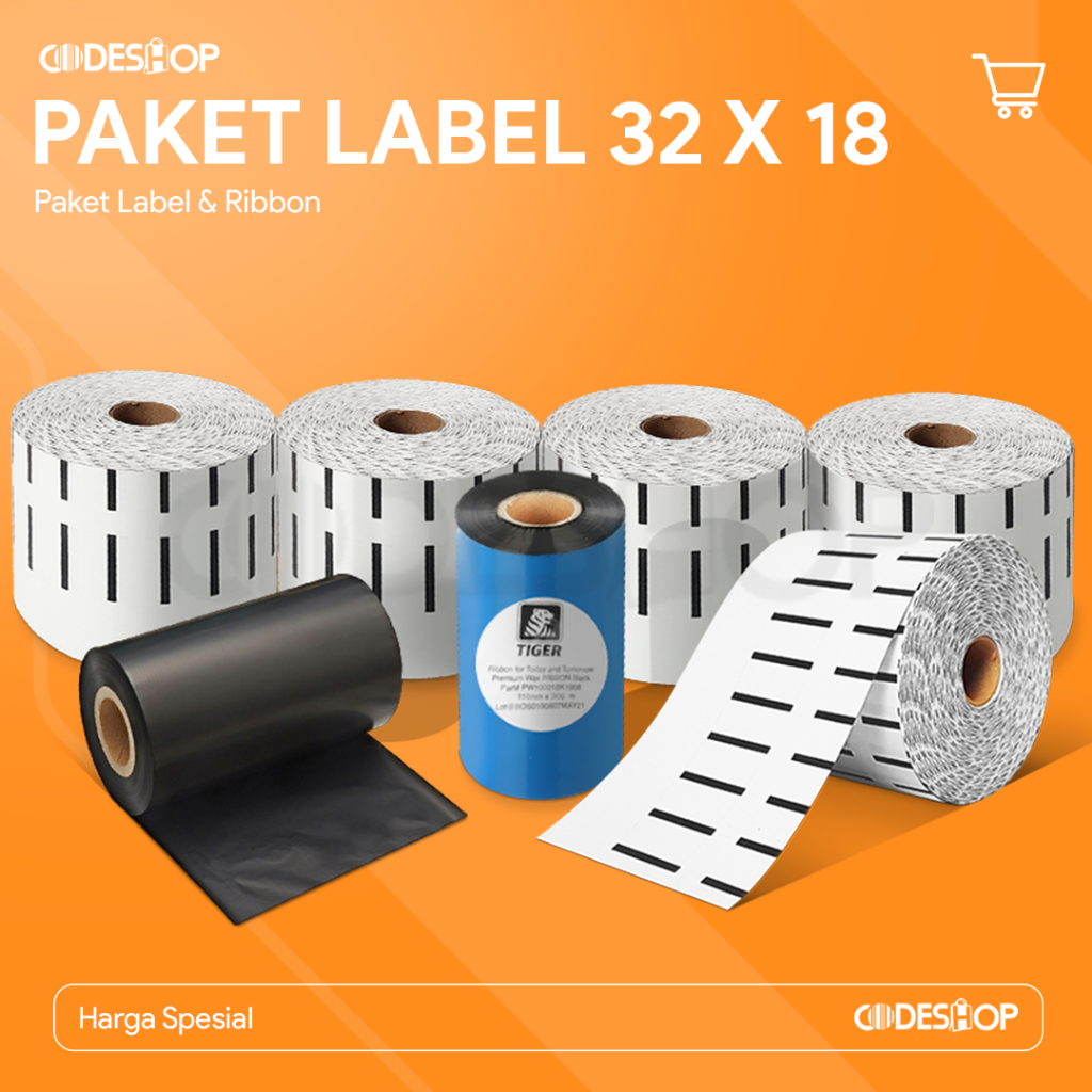 

LABEL BARCODE 32X18 SEMICOAT DAN RIBBON 10X300 1 PAKET