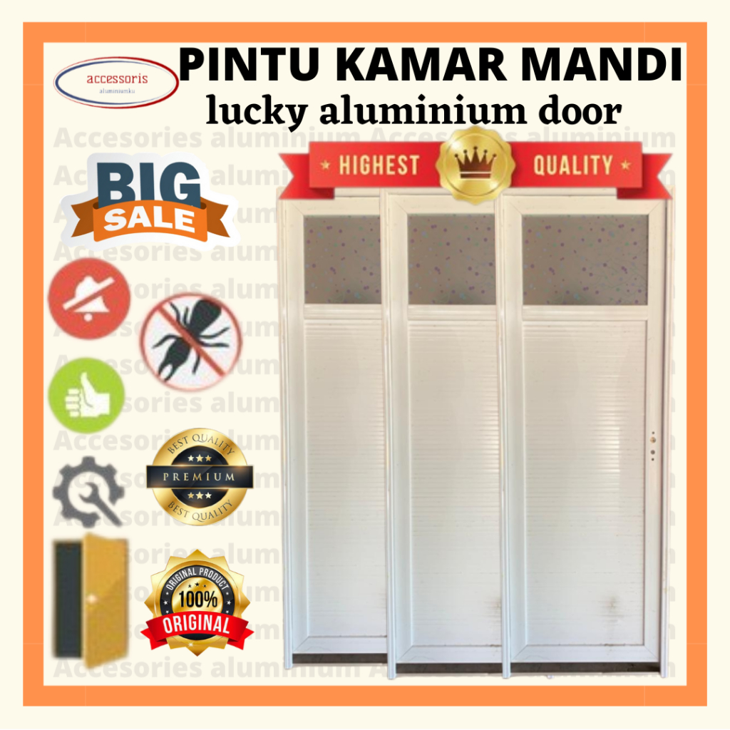 pintu kamar mandi/pintu utama/pintu kamar aluminium 70cm x2M urat kayu handle kanan -PUTIH