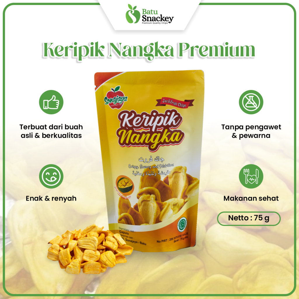 

Keripik Buah Kripik Nangka Premium Jackfruit Chips 75 gram Oleh-Oleh Khas Batu Malang Snack Lezat Renyah Tanpa Bahan Pengawet Pewarna Buatan