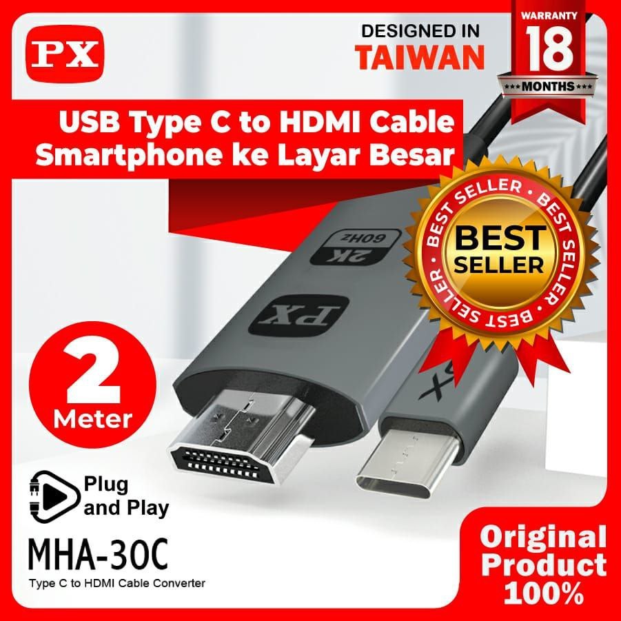 USB Type C to HDMI Kabel Converter Smartphone to TV 2M PX MHA-30C