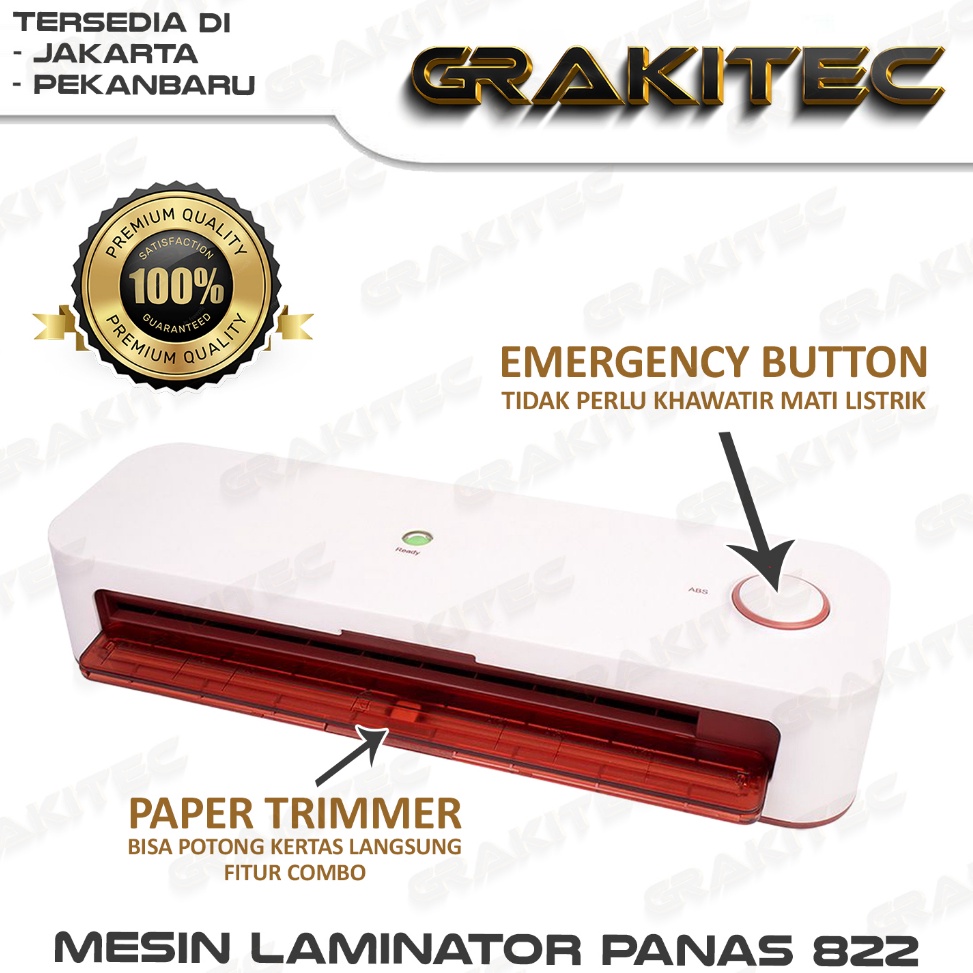 

[‰D67\] Mesin Laminating A4 / F4 ( 230 mm ) 822 Fitur Combo Laminating + Paper Trimmer + Emergency Button [208]