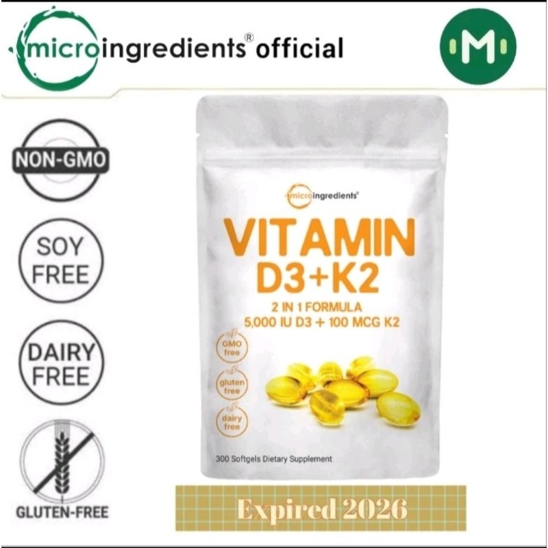 Terbaik Microingredients Vitamin D3 K2 5000Iu Isi 300Softgel Micro Ingredients Vitamin D3 + K2 5000I