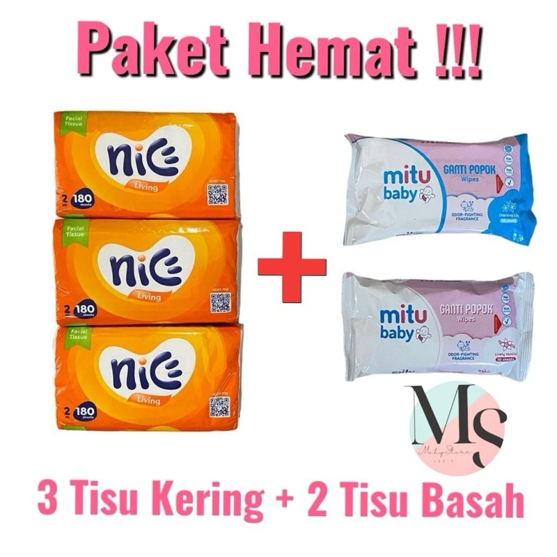 Paket Tisu Kering + Tisu Basah (Nice/Mitu)