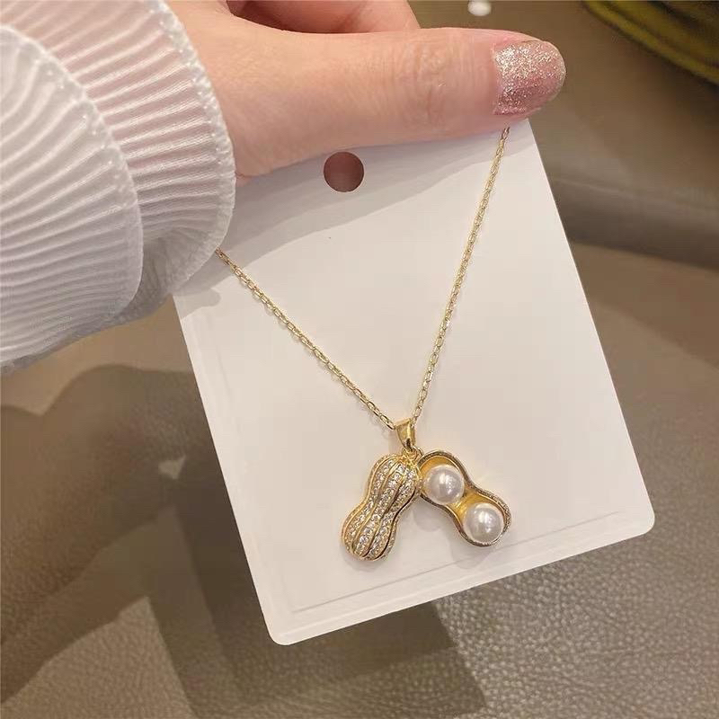 Kalung Rantai emas Wanita Warna gold Liontin kacang