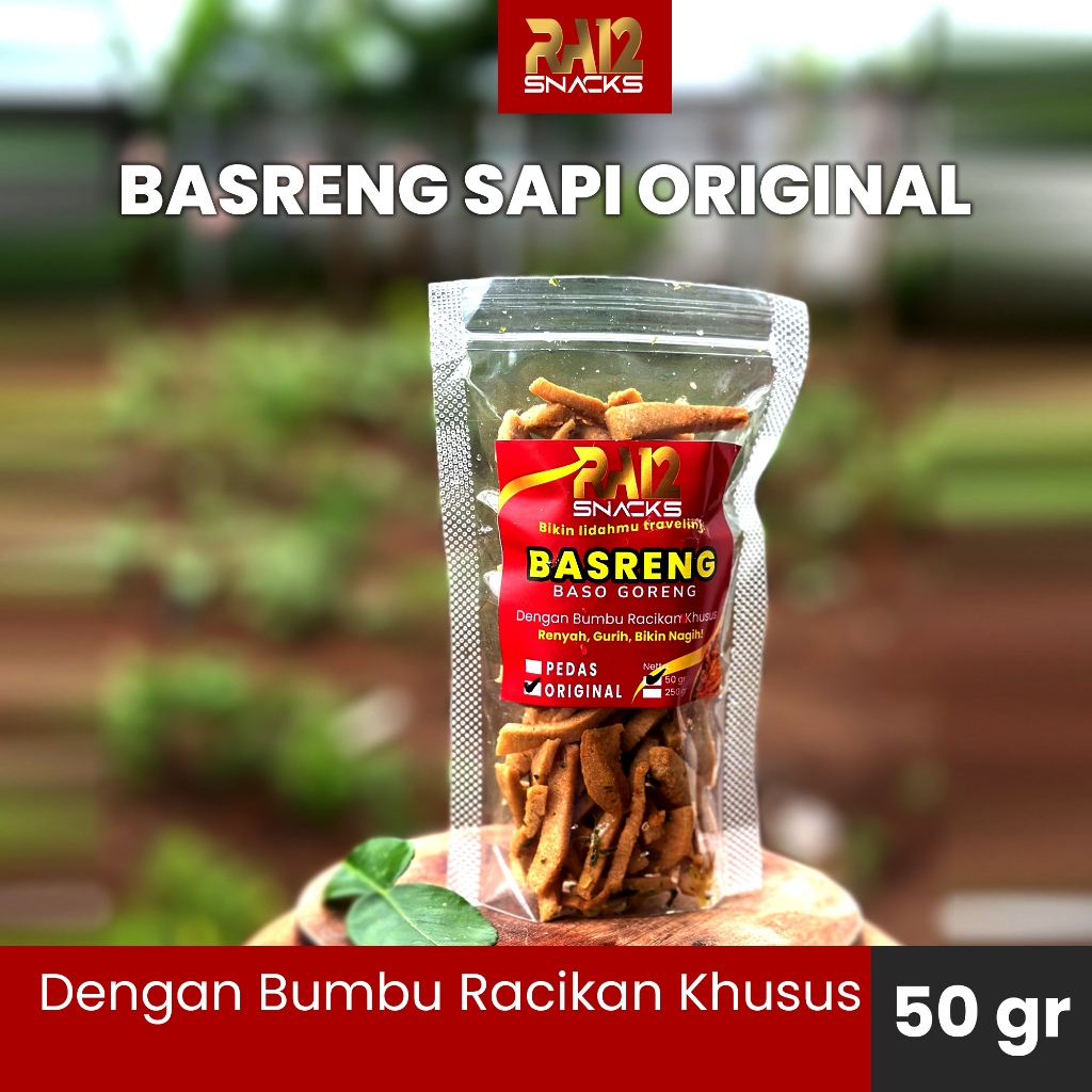 

Basreng Sapi Original Ra12 Snacks 50 gram Baso Goreng Enak Cemilan Kekinian Makanan Ringan Dengan Bumbu Racikan Daun Jeruk Renyah Gurih