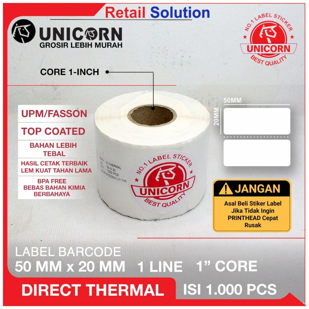 

Stiker Label Barcode Thermal 50x20mm / 50x20 mm / 50 x 20 mm / 5x2CM
