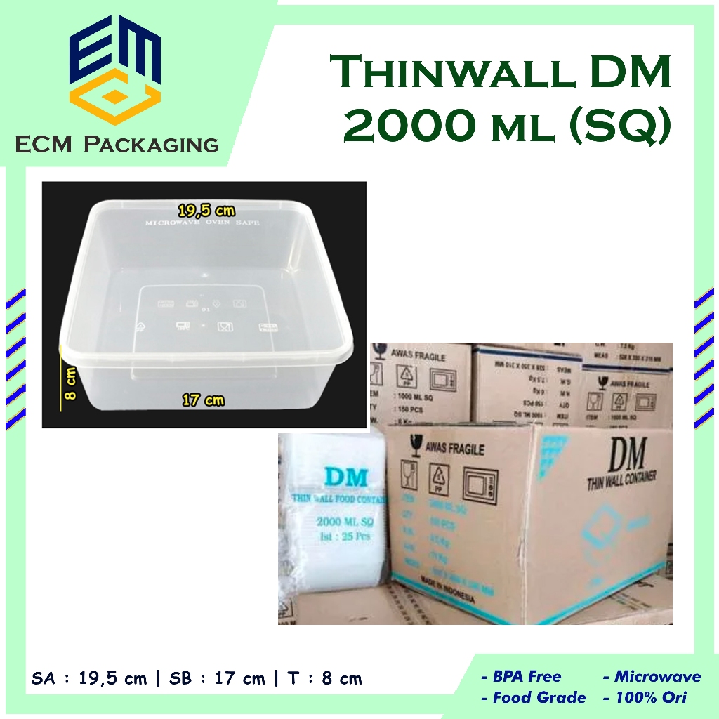 THINWALL DM 2000ML SQUARE (SQ) 1 DUS (150pcs)