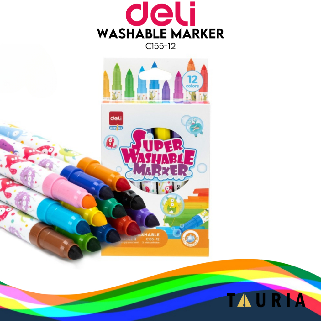 

Deli Washable Marker / Spidol Warna Anak 12 Warna Mudah dicuci Tersertifikasi Aman C155-12