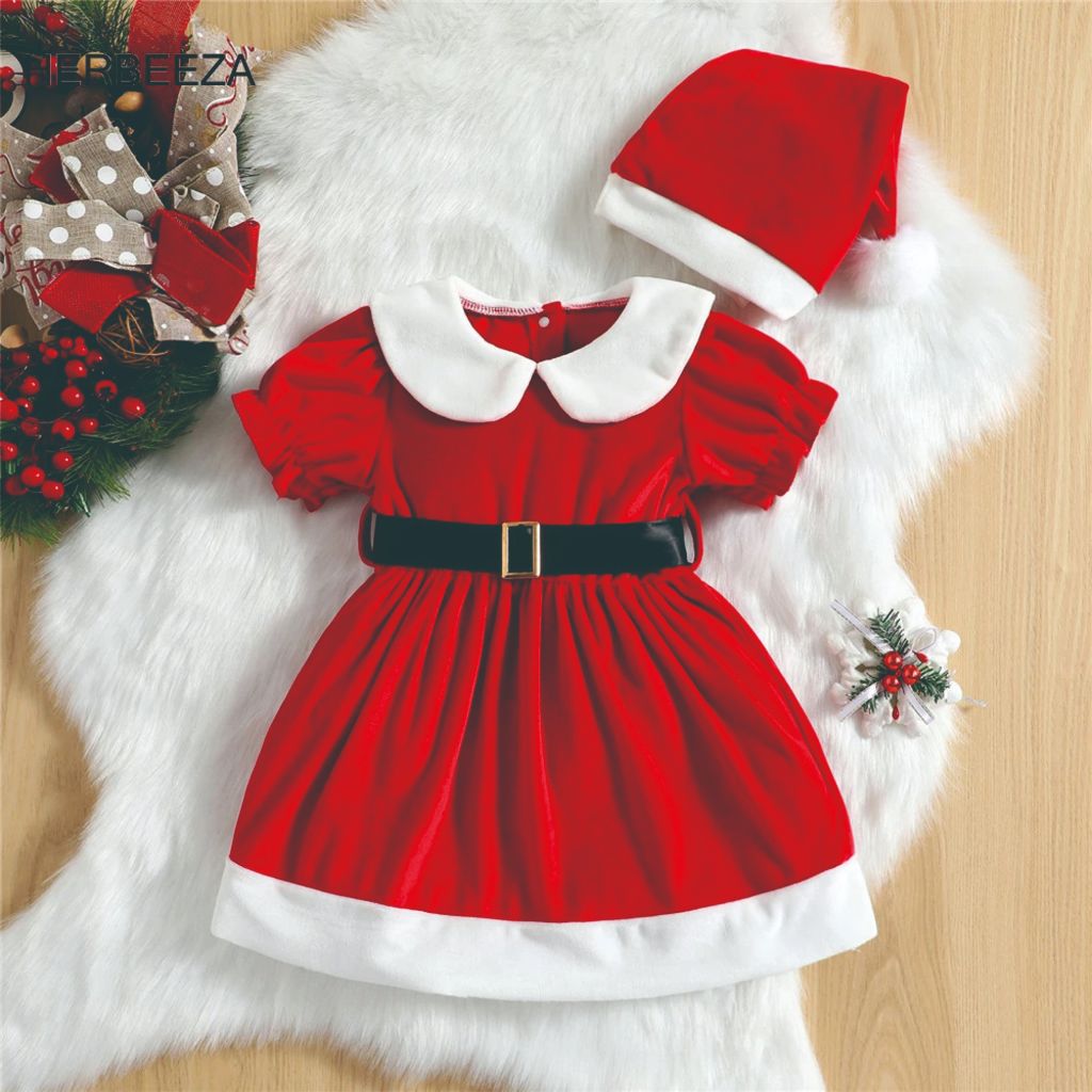 Dress Natal Santa Claus Christmas Anak Perempuan Kostum Natal Santa Anak Free Topi Natal