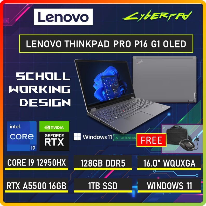 Lenovo Thinkpad Pro P16 Gen 1 Workstation OLED 4K Intel Core i9 12950HX Quadro RTX A5500 16GB RAM 12