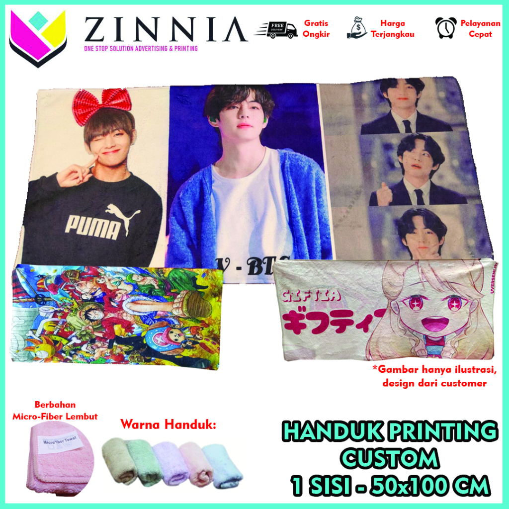 Handuk Tows Printing Custom 50 x 100 cm 1Sisi Cetak Micro Fiber Towel Souvenir Merchandise Kantor Co