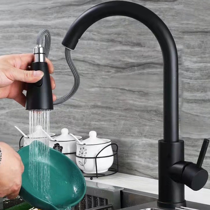 Terbaik SUS304 Kran Sink Tarik Keran Cuci Piring Fleksibel Stainless Faucet Sprayer kran Cuci Piring