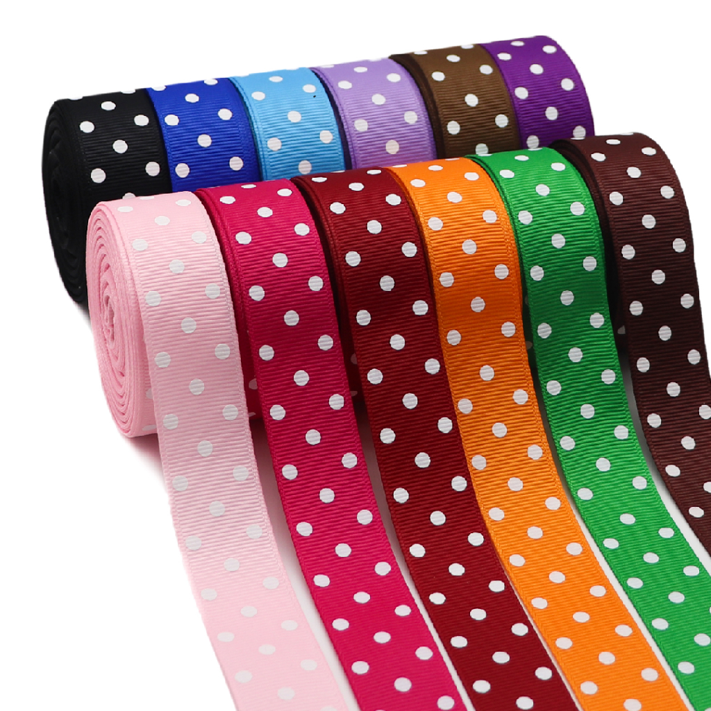 

[1 Roll] Pita Salur Motif 1 Inch / Pita Polkadot 2.5 Cm / Gross Grain / Pita Kado Bintik Bintik / Kain Warna / Pita Salur Motif 1