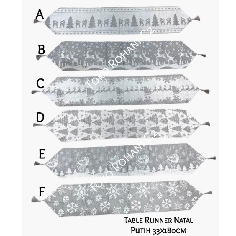Taplak Meja Natal Table Runner Putih 33x180cm - Taplak Meja Natal - Table Runner Natal - Taplak Meja